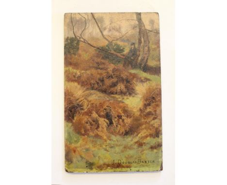 Two unframed oils on panel, figure in a heathland landscape, signed J. Douglas-Baxter and study of a country house, both 11in