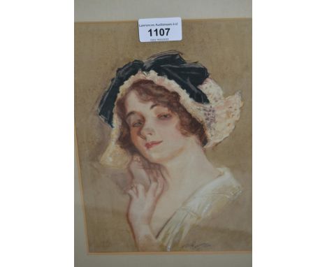 Violet Gardner, signed watercolour and bodycolour portrait of a young lady, 10ins x 7ins 