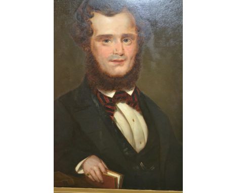 19th Century English school, pair of oil paintings on canvas, half length portrait of a lady and a gentleman, 30ins x 24.75in