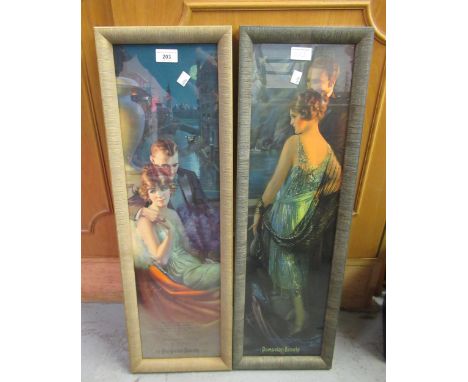 Pair of framed 1920's coloured prints of calendar fronts, 1924 Pompeian beauty panel and another 1922, 26i.5ins high x 7.5ins