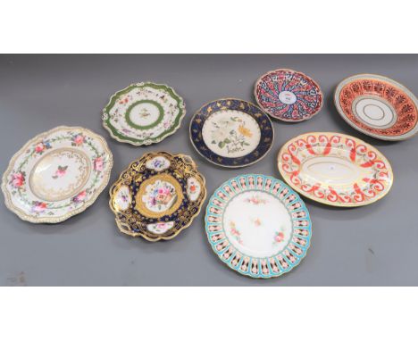 Group of eight various 19th Century English porcelain plates and dishes, including Worcester, Minton and others 