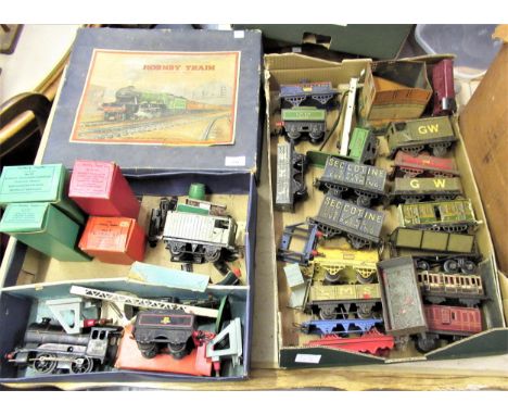 Quantity of Hornby 0 gauge model railway including a No. 101 tank engine, miscellaneous rolling stock and other items 