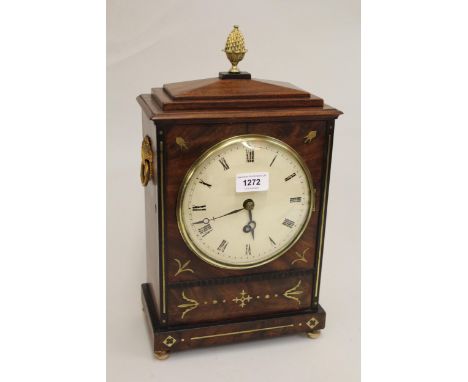 Regency mahogany brass inlaid bracket clock, the circular enamel dial with Roman numerals and single train fusee movement 
