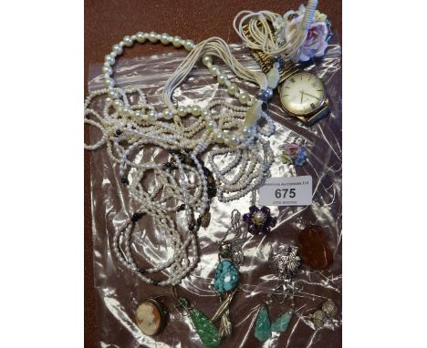 Three various jade earrings (at fault), together with a small quantity of costume jewellery and coins 
