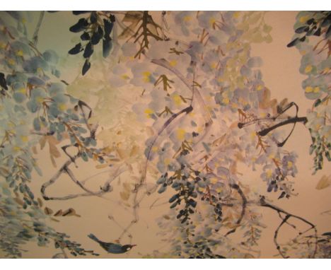 Set of five Sanderson ' Wisteria Falls ' pattern wallpaper panels, (unused in original cartons)There are three Panel A rolls 