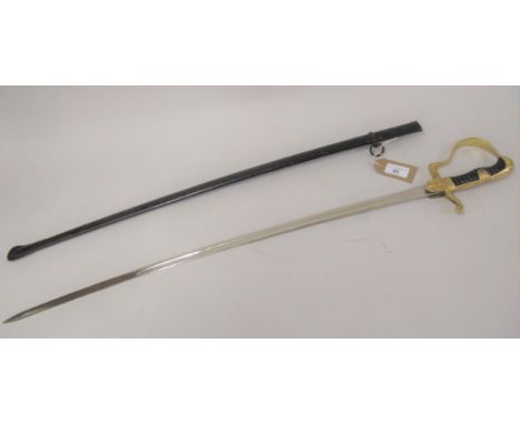 World War II Third Reich officer's dress sword with narrow curved blade, brass hilt and black scabbard 