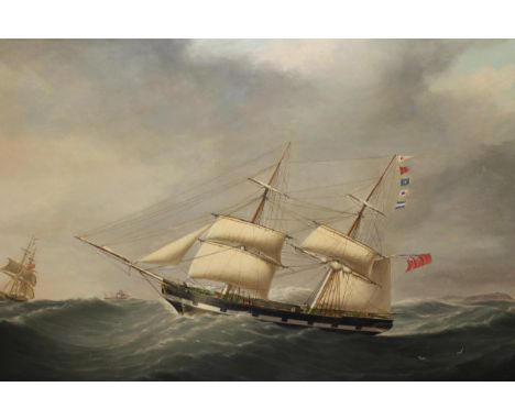 Joseph Heard (1799 - 1859), oil on canvas, portrait of the brig ' James Ray ', close hauled in a stiff breeze off Holyhead, b
