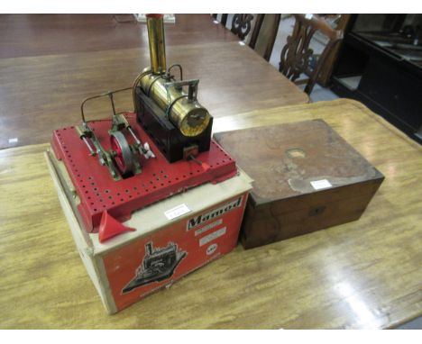 Mamod tin plate stationary steam engine, together with a walnut writing box (at fault) 