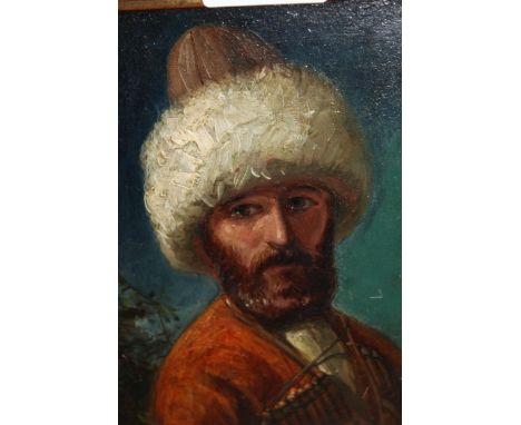 William Simpson, oil on panel, ' Head of a Circassian ', signed, inscribed and dated verso 1858, 6ins x 5ins approximately, i