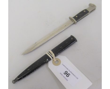 World War II Third Reich miniature parade bayonet letter opener, with single edge fullered blade and scabbard 