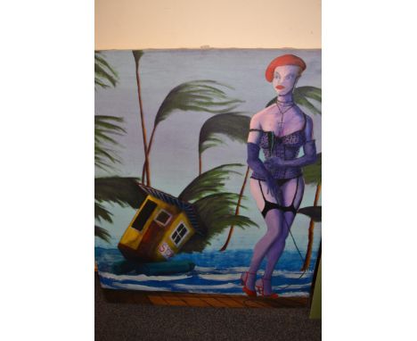 Late 20th Century oil on canvas, ' Hurricane Madonna ', signed verso Wolfram and dated 9/96, 42ins x 35.5ins, unframed, toget