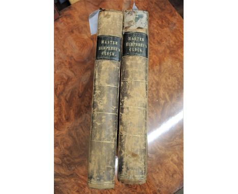 Two volumes, Charles Dickens, ' Master Humphrey's Clock ', First Edition 1840, with leather spines (at fault) 