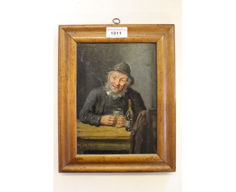 C. Stoitzner, oil on panel, portrait of a gentleman with a glass of wine, signed, 8ins x 6ins, maple wood framedIn good condi