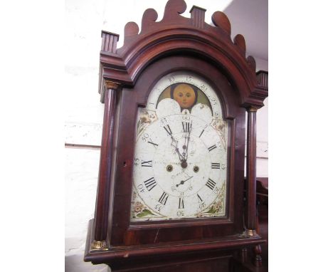 George III mahogany longcase clock with painted moonphase dial, signed Ja's Sherwood, Tycehurst, the two train eight day move