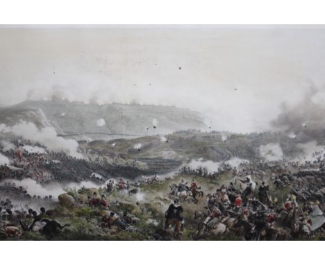 Five large 19th Century coloured prints, military subjects, ' Balaclava the Return ', ' The Remnants of an Army ', ' Scotland
