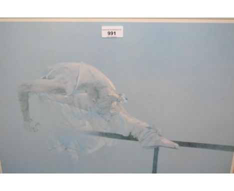 R. Hindel signed Limited Edition colour print of a ballerina at the rail, No.227 of 250, 15ins x 20ins 