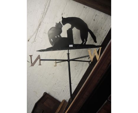 Back painted iron weather vane depicting cats, 41.5ins high 