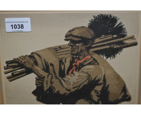 Arthur Rigden Read, signed woodcut print in colours, ' The Chimney Sweep ', dated 1924, 8ins x 8.5ins 