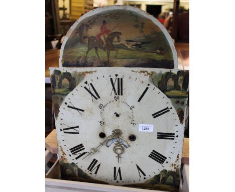 19th Century two train longcase clock movement with painted dial, pendulum and two weights 