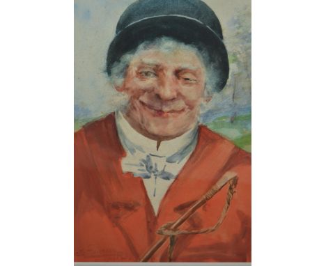 Charles Maciver Grierson, watercolour portrait of a huntsman, signed, inscribed verso R.I, 10ins x 7ins 