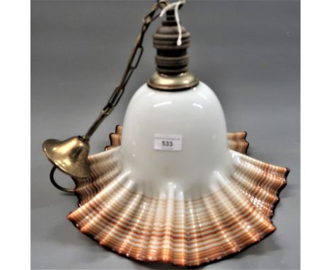 20th Century white opaque glass crinkled edge lamp shade 