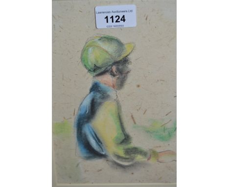 Alan Brassington, pastel drawing portrait of a jockey, Frank T Sabin Gallery label verso, 8ins x 5.5ins 