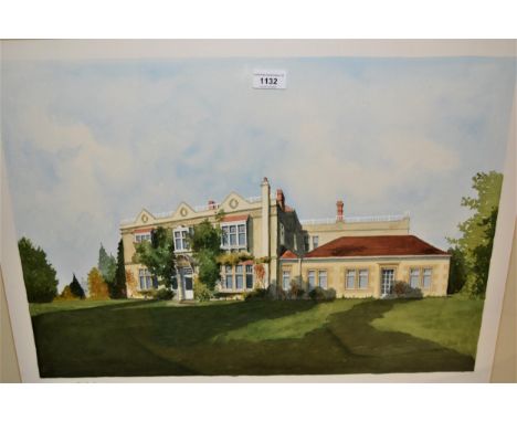 Pair of large architectural watercolours of Shockerwick House, Wiltshire and The Garth, Batheaston, both signed Leach, dated 