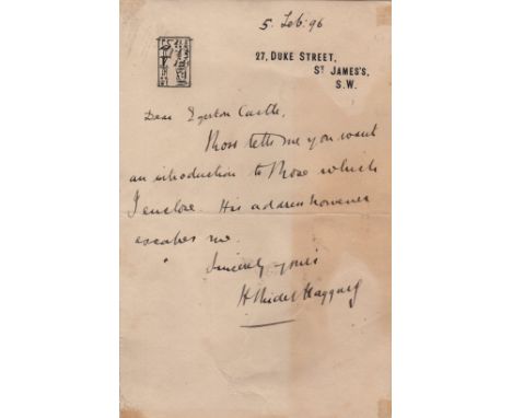 LITERATURE: Small selection of A.Ls.S. etc. by various Victorian novelists comprising H. Rider Haggard (to the author, antiqu