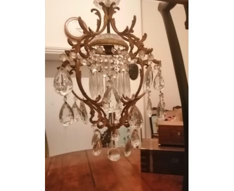 A gilt bronze  C L Fitting with lustre drops, 18" high.