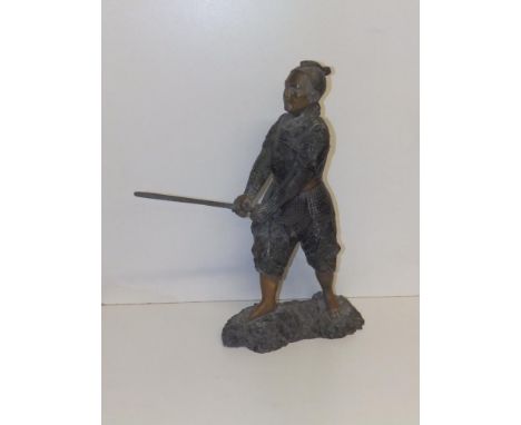 A Japanese bronze Samurai figure, 16" high.