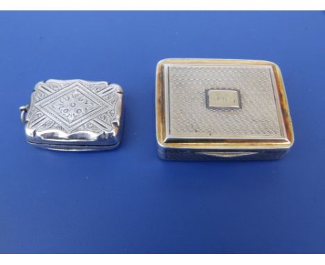 A Regency silver parcel gilt vinaigrette with engine turned decoration - DH, London 1812, 1.6" and another smaller example - 