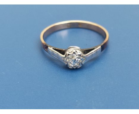 A small illusion set old cut diamond solitaire ring, the stone of approximately 3mm diameter,  set in 18ct gold &amp; Plat.  