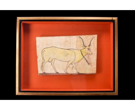 Ptolemaic Period, ca. 332-31 BC.A rectangular wooden panel, possibly from a coffin, displaying a finely rendered painting of 