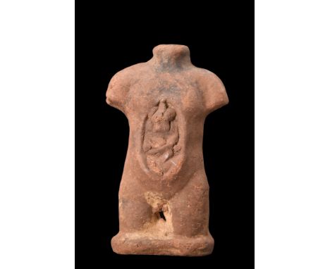 Ca. 300-200 BC.A simplified anatomical model depicting a male torso, with a focus on the area around the stomach that exposes