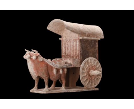 Ca. 500 AD.A painted pottery model of a bullock pulling a cart showcases the attention to detail and technical skill of North