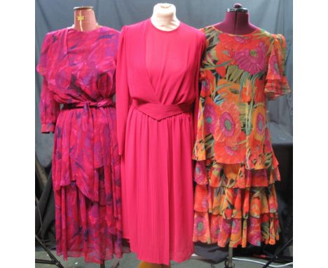 Collection of vintage dresses (1970's-80's) to include: a blue floral print belted dress by Gallery, a pink floral print shee