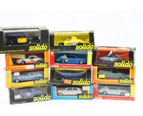 11 Boxed Solido diecast models to include 2 x Renault 17 TS No.37 Rallye du Maroc &amp; No.196, Age d'Or Renault Reinastella 