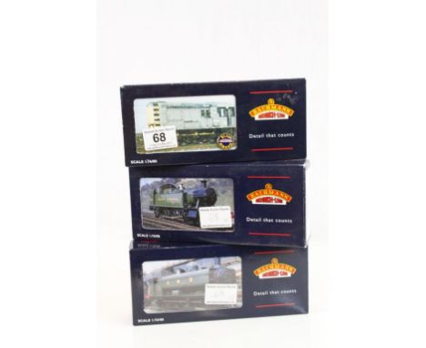 Three boxed Bachmann OO gauge locomotives to include 32100 Blue Riband 08 Diesel Shunter 13365 BR green, 32200 8750 Pannier T