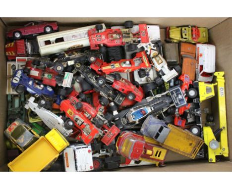 Quantity of vintage play worn diecast models to include Dinky, Matchbox, Corgi etc