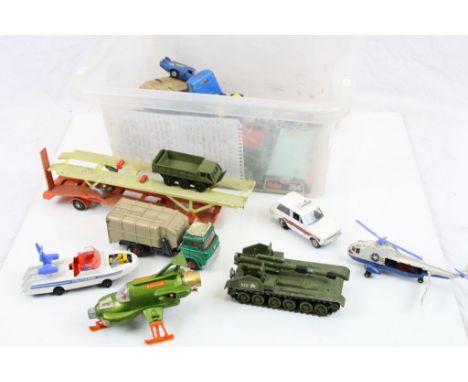 Collection of vintage play worn Dinky diecast models to include Shado UFO Interceptor, military examples etc, gd condition ov