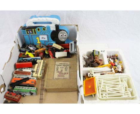 Mixed toys to include Thomas the Tank Engine case containing diecast Thomas models, Britains farm animals and accessories plu