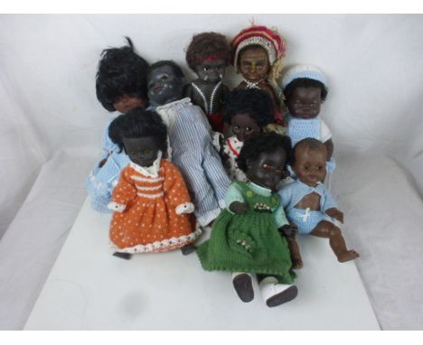 Nine plastic black dolls including Chiltern, Australian and unmarked examples