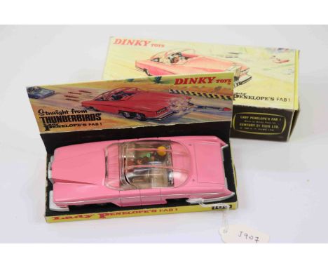 Boxed (reproduction) Dinky 100 Thunderbirds Lady Penelope's Fab 1, with both figures, gd-vg overall with some paint loss to s