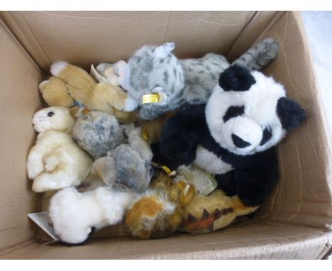 11 Contemporary Steiff soft toys, all with tags, to include Cat, Dinosaur, Mouse, Rabbits etc