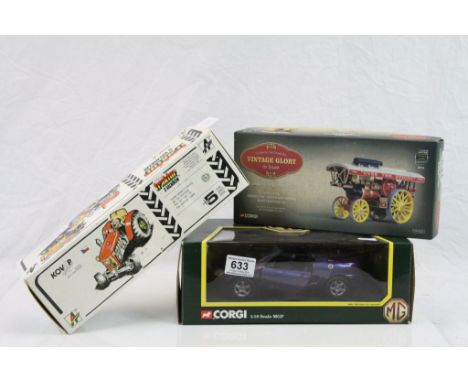 Three boxed models to include Corgi 1:18 MG MGF 1.8i VVC Roadster, Corgi Vintage Glory of Steam 80103 Fowler B6 Super Lion Sh