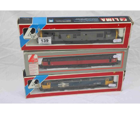 Three boxed Lima OO gauge BR Diesel locomotives to include 37133, 47801 &amp; 47717 boxes vary