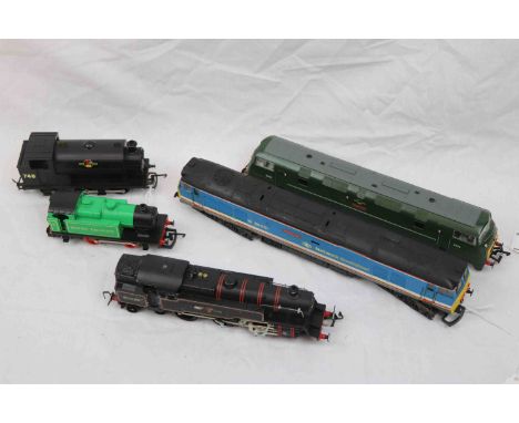 Five OO gauge locomotives to include Mainline Highflyer D824, Hornby 0-4-0 BR, Hornby Dublo EDL18, Triang 0-6-0 BR and Lima D