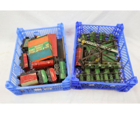 Collection of tin plate model railway to include Hornby and Chad Valley featuring rolling stock, track and locomotives 
