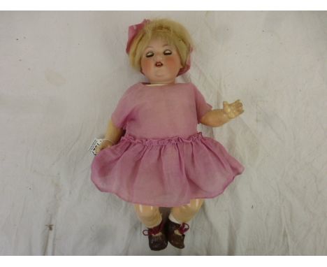 Armand Marseille bisque head composite doll circa 1925, impressed 990 A 3 M to reverse of neck, bisque socket head, sleeping 
