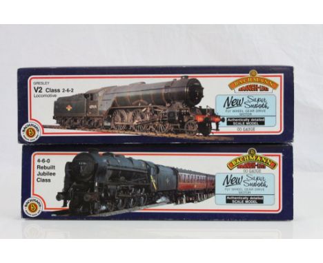 Two boxed Bachmann OO gauge locomotives to include 31251 4-6-0 Rebuilt Jubilee Class 'Planet' and 31557 V2 BR green 60884